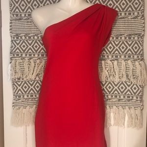 One shoulder red dress
